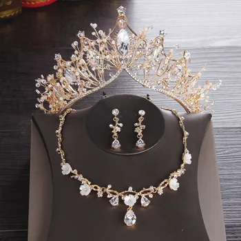 La Joyería nupcial Conjunto de diamantes de imitación de Cristal de Oro de la Tiara de la Corona de Plata de los Pendientes de la Boda del Collar de la Conjunto de Accesorios de la Novia de la Joyería de Lujo
