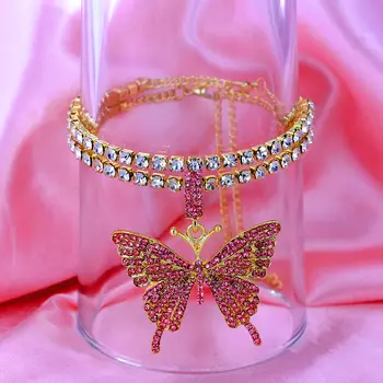 Caraquet Bling Cristal de Tenis de la Cadena de Grandes Mariposa Pulsera para las Mujeres de la Moda de la Mariposa Encanto de la Pulsera para el tobillo del Pie de la Cadena de diamantes de imitación de la Joyería