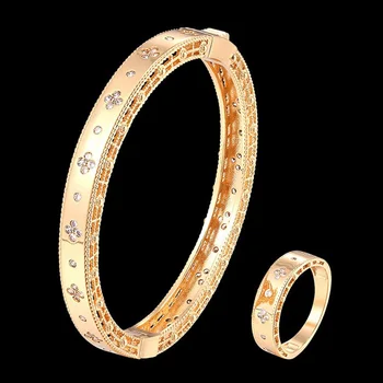 Zlxgirl 2020 de la Nueva Llegada de las mujeres del color del Oro de Cobre de la boda brazalete y anillo de conjuntos de joyas finas de las mujeres zirconia pulsera de anel regalo