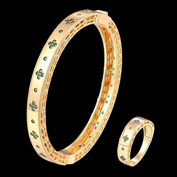 Zlxgirl 2020 de la Nueva Llegada de las mujeres del color del Oro de Cobre de la boda brazalete y anillo de conjuntos de joyas finas de las mujeres zirconia pulsera de anel regalo