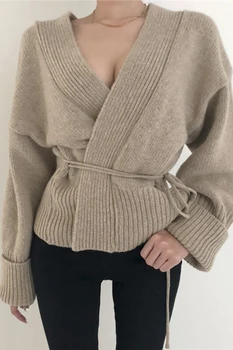 WHCW CGDSR elegante casual de un solo pecho de 2020 gruesa chaqueta de punto suéteres de estilo coreano de la mujer de invierno de otoño chaqueta de las mujeres