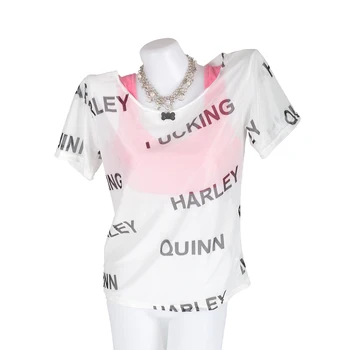 Harley Quinn T-Shirt De Aves De Presa Cosplay Mujeres Camiseta Del Traje Del Escuadrón Suicida Sexy Camiseta Blanca Con Chaleco Fiesta De Halloween Prop