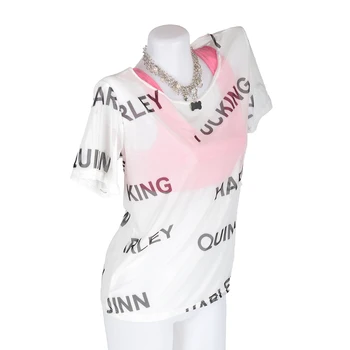 Harley Quinn T-Shirt De Aves De Presa Cosplay Mujeres Camiseta Del Traje Del Escuadrón Suicida Sexy Camiseta Blanca Con Chaleco Fiesta De Halloween Prop