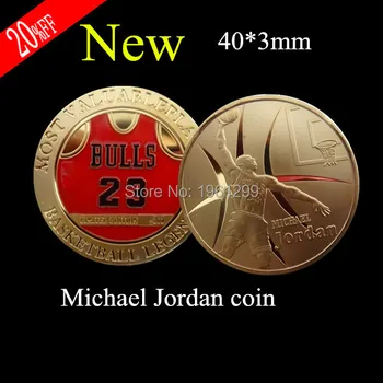 Michael Jordan de baloncesto de 24 kt chapado en oro de la moneda NOS 40 mm.50pcs/lot Dhl el envío gratuito