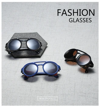 Eyecrafters Hombres Steampunk Gafas de Gafas de sol de las Mujeres Retro Tonos de Moda de Cuero Con protecciones Laterales de Estilo de la Ronda de gafas de Sol