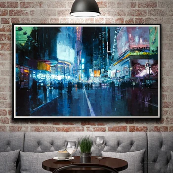 Obras de arte de la Ciudad de Carretera Luces de la Pintura de Aceite de Times Square, Nueva York, estados UNIDOS Noche de Arte de la Seda de la Impresión del Cartel Decoración casera de la Pared Libre del Envío