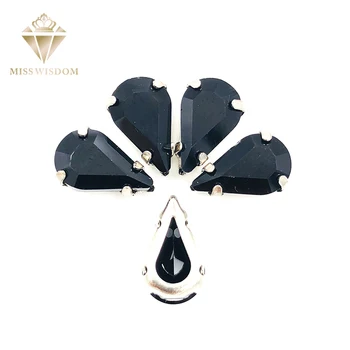 30pcs/pack 6X10mm/8X13mm Negro pera gota de Cobre garras hueco de fondo grueso de alta calidad Coser diamantes de imitación de accesorios de BRICOLAJE