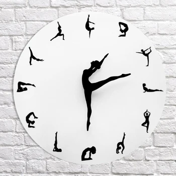 Las Posturas de Yoga Reloj de Pared GIMNASIO Fitness Flexible Chica Silenciosa Moderno Reloj Reloj de la Decoración del Hogar, la Meditación Decoración Yoga Studio Relajarse Regalo