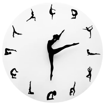 Las Posturas de Yoga Reloj de Pared GIMNASIO Fitness Flexible Chica Silenciosa Moderno Reloj Reloj de la Decoración del Hogar, la Meditación Decoración Yoga Studio Relajarse Regalo