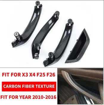 4PCS/set RHD Fibra de Carbono Textura Delantera del Coche Trasera Izquierda / Derecha Manija de la Puerta Interior del Panel Interior Tire de la Cubierta Para BMW X3 X4 F25 F26