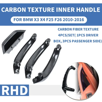 4PCS/set RHD Fibra de Carbono Textura Delantera del Coche Trasera Izquierda / Derecha Manija de la Puerta Interior del Panel Interior Tire de la Cubierta Para BMW X3 X4 F25 F26