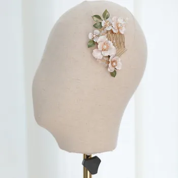 Oro Floral Nupcial Peines broches para el Pelo de la Hoja de Perlas de las Mujeres Accesorios de Mano con cable de Pelo de la Boda de la Pieza de la Fotografía de Modelado de Joyería