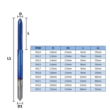 XCAN de Rosca 10pcs M1-M3.5 HSS Métrica Plug Toque el Tornillo Toque de Perforación con giramacho Nano Azul Recubierto Máquina detalles