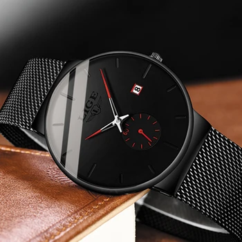 LIGE Relojes para Hombre de la Marca Superior de Lujo de Cuarzo Reloj de los Hombres de Moda de color Rojo Puntero de Malla de Acero Fecha Impermeable Reloj deportivo Relogio Masculino
