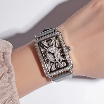 2019 Ver a las Mujeres de la Marca de la Dama de Cristal Bling Mujer Mujer Reloj de Pulsera de Cuero de Moda Rectángulo Relojes Reloj de Mujer relojes de Pulsera