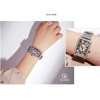 2019 Ver a las Mujeres de la Marca de la Dama de Cristal Bling Mujer Mujer Reloj de Pulsera de Cuero de Moda Rectángulo Relojes Reloj de Mujer relojes de Pulsera