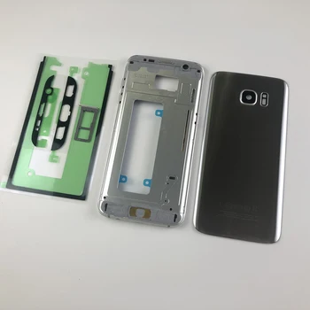 Para Samsung Galaxy S7 Borde G935 Vivienda Medio Marco+Tapa Trasera de Batería de la Cámara y la Tapa del Lente de+Adhesivo+Sim Bandeja de la Tarjeta Titular