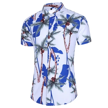 La Playa De Camisetas De 2020 Moda De Verano Botón De La Camisa Hawaiana Camisas Masculina Árbol De Coco Impreso De Manga Corta Para Hombre Talla Plus