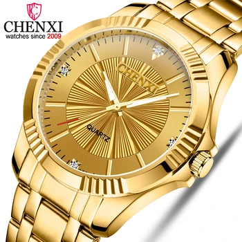 CHENXI Brand Classic Delicado de diamante de imitación de Pareja Amante de los Relojes de Moda de Lujo de Oro de Acero Inoxidable de los Hombres y Mujeres del Reloj Orologi Coppia