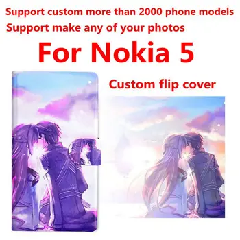 DIY Teléfono de la bolsa personalizados de la foto de la Imagen de la PU caso de cuero del tirón de la cubierta para Nokia 5