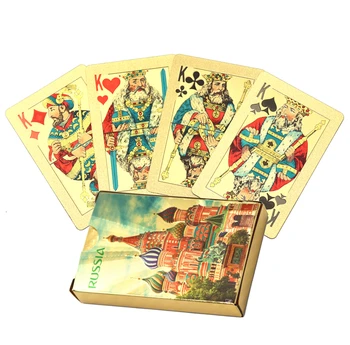 2020 la Nueva Rusia poker 24K de Oro de aluminio Juego de Cartas de Plástico de PVC Impermeable durable de cartas de Poker estándar de las tarjetas de juego