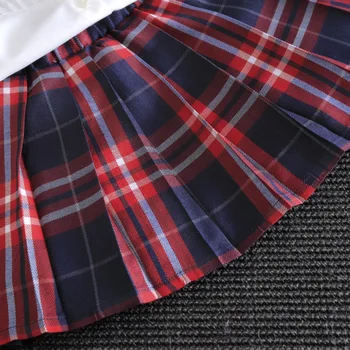 Niños Niñas Ropa Conjunto Rojo de la tela Escocesa de la Princesa Formal Camiseta+falda de Manga Larga Cintura de la Ropa del Traje de Conjuntos de Turn-down Collar