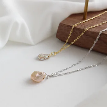 Corea S925 collar de plata de ley Barroco de agua dulce de la perla de la ondulación de la clavícula mujeres collar de cadena simple decoración
