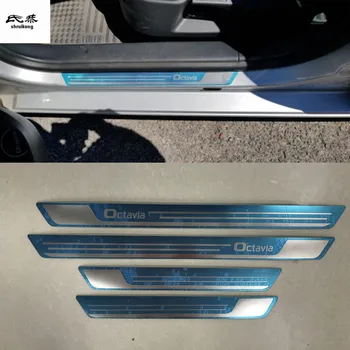 El envío libre de acero Inoxidable 4pcs/lot 2007-2018 SKODA Octavia A5 A7 A9 coche de desgaste de la placa de alféizar de la puerta del pedal de los accesorios del coche