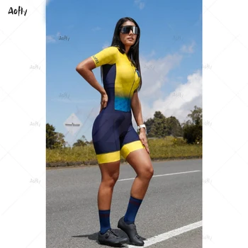 Kafitt ciclismo trajes de color Amarillo Cubos de señoras del estilo de manga corta ciclismo traje de pantalones cortos de triatlón en marcha Nuevas 2020 anillo vial de equitación