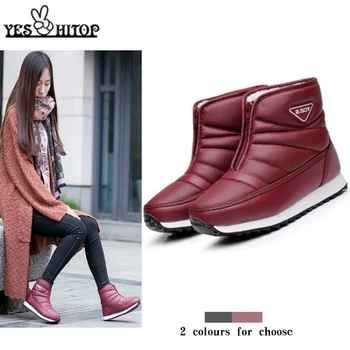Botas para la nieve de mujer negro tobillo botas de invierno de las mujeres impermeables plana 2019 rojo botas femininas de inverno