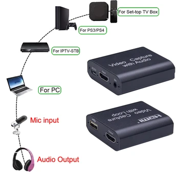 Nuevo Audio de la Tarjeta de Captura de Vídeo USB 3.0 Bucle de Salida 1080P HDMI compatible con Video Grabber Cuadro para PS4 Juego de Registro de la Cámara de la Transmisión en Vivo