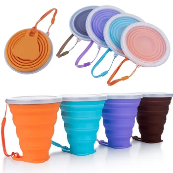 20PCS Vasos Plegables 270ml de Alimentos LIBRES de BPA Grado de Taza de Agua de Viajes de Silicona Retráctil de Color Portátil al aire libre, Café Handcup