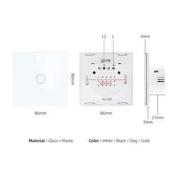 Atlectric Toque el Interruptor Estándar de la UE de Cristal blanco Cristal de la Luz del Panel del Interruptor de Ac110-220v de la Pared Interruptor del Sensor 1/2/3Gang Luz de fondo LED
