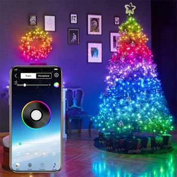 USB LED Cadena de Luz Bluetooth App de Control de Alambre de Cobre de la Luz de tira de la Decoración del Árbol de la prenda Impermeable al aire libre Luces de Hadas para Navidad
