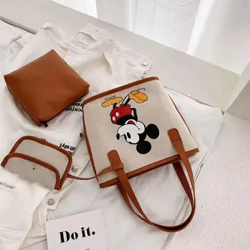 3pcs Disney mcieky ratón señora canves bolsa de hombro+moneda bolso de las mujeres del bolso de dibujos animados bolsa de compras