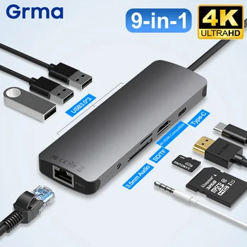 Grma USB CONCENTRADOR de Tipo de C a de USB a HDMI-Compatible 3.1 4K TF Lector de SD PD Multi RJ45 Adaptador de Puerto Dock Divisor de la tableta del Ordenador HUB