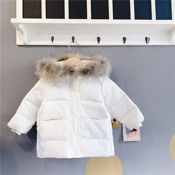 2019 Niños del otoño y el invierno nuevos niños del pato blanco abajo abajo abajo chaqueta de las niñas a medio y a largo real collar de lana abrigo
