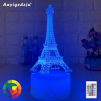 La Torre Eiffel de Noche la Luz Led que cambia de Color los Niños Dormitorio Lamparita Único Regalo de Cumpleaños Dormitorio Decoración de la Mesa en 3D Lámpara de Regalos