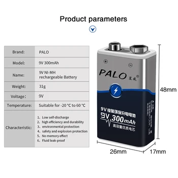 PALO de 9V recargables de nimh batería baja auto-descarga de la batería de 9V+9v batería inteligente cargador de 1.2 V AA AAA pre-cargado cargador de batería