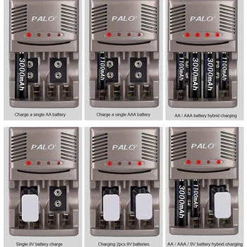 PALO de 9V recargables de nimh batería baja auto-descarga de la batería de 9V+9v batería inteligente cargador de 1.2 V AA AAA pre-cargado cargador de batería