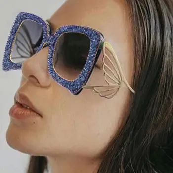 Brillo de la Plaza de Gafas de sol de las Mujeres del Diamante de la Vendimia de los Hombres 2020 de la Moda de Lujo de Metal Gafas de sol de la Mariposa Gafas de Gradiente UV400