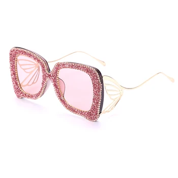 Brillo de la Plaza de Gafas de sol de las Mujeres del Diamante de la Vendimia de los Hombres 2020 de la Moda de Lujo de Metal Gafas de sol de la Mariposa Gafas de Gradiente UV400