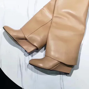 Invierno Nuevo Estilo Clásico de Diseño de Moda de Mujer de cuero Genuino de Más de la Rodilla Botas de Mujer Botas Zapatos Zapatos de Alta Calidad