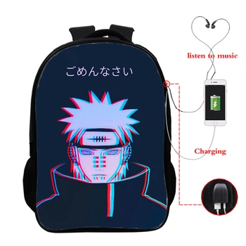 Naruto Anime Impreso Mochila de Carga USB de 16 Pulgadas Mochila Adolescente Portátil Bolsas de Viaje Estudiante Impermeable mochila mochilas para el colegio