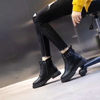 DONGNANFENG las Mujeres de las Señoras Mujeres de corea del Cuero Genuino Botas de los Zapatos de Tobillo Invierno Felpa de Piel Cálido Cremallera Encaje Botas Mujer ML-713