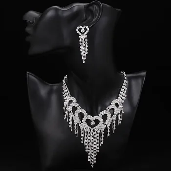 TREAZY de Lujo de diamantes de imitación de Cristal de la Joyería Nupcial Conjuntos para las Mujeres, Corazón de la Borla Collar Pendientes Pulsera Joyería de la Boda Regalos