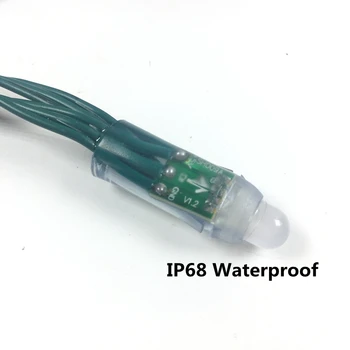 50pcs WS2811 IC del RGB Led del Módulo de Cadena de DC5V DC12V 12mm cable Verde Impermeable IP68 Digital a todo Color del Pixel del LED Luz