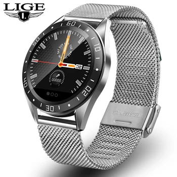 LIGE 2019 Nuevos de acero Inoxidable impermeable reloj inteligente Mens Sport Fitness de la frecuencia Cardíaca presión arterial seguimiento smartwatch Para iPhone