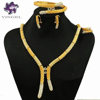 Nuevo diseño africano conjuntos de joyas de oro de las mujeres de la boda del collar de áfrica del collar de la pulsera del collar de cristal colgante