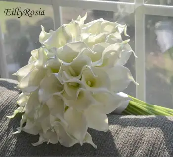 Amarillo Cala Lily Ramo de Novia de Pelota de Round de Blanco Hermoso Bouquet Falso kwiaty sztuczne bukiety Accesorio de la Boda